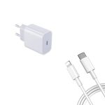 Kit Base Carregador USB-C FastCharge 20W + Cabo USB-C - Lightning PD e Certificado MFI para iPhone 14 White