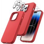 Capa Silicone Vermelho iPhone 14 Pro Max com 2 película vidro temperado 2 película camera - 9303831657162