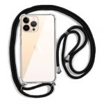 Capa Silicone Dura Anti-choque iPhone 14 Pro Transparente com Corda Preta
