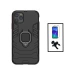 Kit Película de Vidro Temperado 5D Full Cover + Capa 3X1 Military Defender + Suporte Magnético de Carro Reforçado para iPhone 14 Pro Max - Black