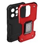 Avizar Capa iPhone 14 Pro Anti-choque Híbrida com Anel de Suporte Magnético Vermelho - Back-mega-rd-14p