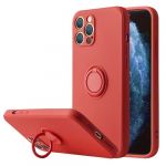 Capa Silicone com Anel de Dedo iPhone 14 Pro Vermelho com Protetor de Câmera