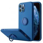 Capa Silicone com Anel de Dedo iPhone 14 Pro Azul Escuro com Protetor de Câmera