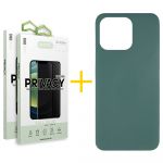 Accetel Pack 2x Película de Vidro Temperado Anti-spy + Capa Accetel Apple iPhone 14 Pro Max Silicone Líquido Green Escuro - 8434010324511