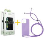 Accetel Pack 2x Película de Vidro Temperado Anti-spy + Capa Accetel Apple iPhone 14 Pro Max Gel Rope Violet - 8434010324399