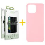 Accetel Pack 2x Película de Vidro Temperado Anti-spy + Capa Accetel Apple iPhone 14 Pro Max Silicone Liso Pink - 8434010324290