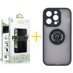 Accetel Pack 1x Película de Vidro Temperado Anti-spy + Capa Accetel Apple iPhone 14 Pro Max Gel Bumper Ring Black - 8434010323774