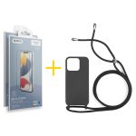 Accetel Pack 2x Película de Vidro Temperado Anti-estático + Capa Accetel Apple iPhone 14 Pro Gel Rope Black - 8434010316370