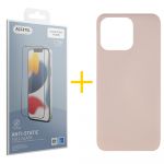 Accetel Pack 1x Película de Vidro Temperado Anti-estático + Capa Accetel Apple iPhone 14 Pro Silicone Líquido Rosa-creme - 8434010315854