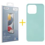 Accetel Pack 1x Película de Vidro Temperado Anti-estático + Capa Accetel Apple iPhone 14 Pro Silicone Líquido Verde-água - 8434010315830