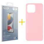 Accetel Pack 1x Película de Vidro Temperado Anti-estático + Capa Accetel Apple iPhone 14 Pro Silicone Liso Pink - 8434010315649