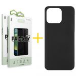 Accetel Pack 2x Película de Vidro Temperado Anti-spy + Capa Accetel Apple iPhone 14 Pro Silicone Líquido Black - 8434010315168