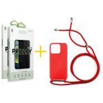 Accetel Pack 2x Película de Vidro Temperado Anti-spy + Capa Accetel Apple iPhone 14 Pro Gel Rope Red - 8434010315120