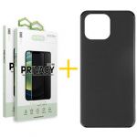 Accetel Pack 2x Película de Vidro Temperado Anti-spy + Capa Accetel Apple iPhone 14 Pro Silicone Liso Black - 8434010314987