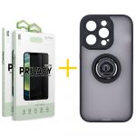 Skyhe Pack 2x Película de Vidro Temperado Anti-spy + Capa Skyhe Apple iPhone 14 Pro Gel Bumper Ring Black - 8434010314802