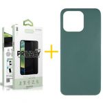Accetel Pack 1x Película de Vidro Temperado Anti-spy + Capa Accetel Apple iPhone 14 Pro Silicone Líquido Green Escuro - 8434010314550