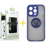 Skyhe Pack 1x Película de Vidro Temperado Anti-spy + Capa Skyhe Apple iPhone 14 Pro Gel Bumper Ring Blue - 8434010314154