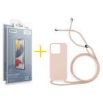 Accetel Pack 2x Película de Vidro Temperado Anti-estático + Capa Accetel Apple iPhone 14 Pro Max Gel Rope Pink Pastel - 8434010325709