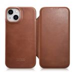 Icarer Ce Oil Wax Premium Leather Folio Case Leather Case para iphone 14 Plus Magnetic Flip Magsafe Brown (Aki14220707-Bn)