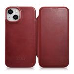 Icarer Ce Oil Wax Premium Leather Folio Case Leather Case para iphone 14 Plus Flip Magnetic Magsafe Red (Aki14220707-Rd)