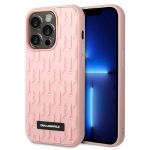 Karl Lagerfeld Original Faceplate Case Klhcp14Lrupklpp para iphone 14 Pro (3D Rubber Case Monogram Pattern Metal Plate / Pink)