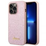 Guess Original Faceplate Case Guhcp14Xhggshp para iphone 14 Pro Max (glitter Flakes Script Metal Logo / Pink)