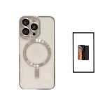 Kit Capa Traseira de Luxo Magsafe Proteção Camara + Película de Vidro Temperado Privacidade para Apple iPhone 14 Pro - Cinza - 7427285870518