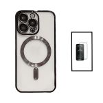Kit Capa Traseira de Luxo Magsafe Proteção Camara + GorilasGlass para Apple iPhone 14 Pro Black - 7427285870211