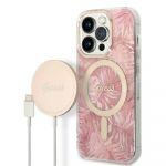 Guess Original Set Gubpp14Lhjeacsp para iphone 14 Pro (bundle Pack Magsafe: Case + Carregador / Img Jungle / Gold Pink)