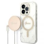 Guess Original Set Gubpp14Lhmeacsh para iphone 14 Pro (bundle Pack Magsafe: Case + Carregador / Img Marble / Gold White)