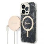 Guess Original Set Gubpp14Xhmeacsk para iphone 14 Pro Max (bundle Pack Magsafe: Case + Carregador / Img Marble / Gold Black)