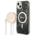 Guess Original Set Gubpp14Mhmeacsk para iphone 14 Plus (bundle Pack Magsafe: Case + Carregador / Img Marble / Gold Black)
