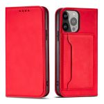 Hurtel Magnet Card Case Case para iphone 14 Plus Flip Cover Wallet Stand Red