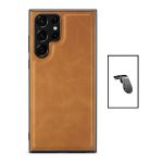 Kit Capa MagneticLeather + Suporte L Safe Driving para Samsung Galaxy S22 Ultra Castanha