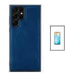 Kit Capa Traseira Magnética Couro para Samsung Galaxy S22 Ultra - Blue - 7427285883105