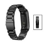 Kit Bracelete Aço Stainless Lux + Ferramenta + Película de Gel Full Cover para Fitbit Inspire 2 Black / Transparente
