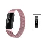 Kit Bracelete Milanese Loop Fecho Magnético + Película de Gel Full Cover para Fitbit Inspire 2 Pink / Transparente
