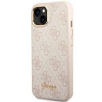 Capa Guess iPhone 14 rosa com aro dourado na câmara