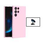 Kit Suporte Magnético + Capa Proteção Traseira Silicone para Samsung Galaxy S23 Ultra Pink - 7427285904428