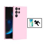 Kit Película de Vidro Temperado GorilasGlass + Capa Proteção Traseira Silicone + Suporte Magnético Com Pernas para Samsung Galaxy S23 Ultra Pink - 7427285904404