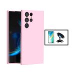 Kit Película de Vidro Temperado GorilasGlass + Capa Proteção Traseira Silicone + Suporte Magnético para Samsung Galaxy S23 Ultra Pink - 7427285904398
