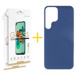 Skyhe Pack 2x Película de Vidro Temperado 2.5D + Capa Skyhe Samsung Galaxy S23 Ultra 5G Silicone Líquido Blue Escuro - 8434010389428
