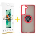 Gandy Pack 2x Película de Vidro Temperado 2.5D + Capa Gandy Samsung Galaxy S23 Plus 5G Gel Bumper Ring Red - 8434010387035