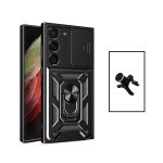 Kit Suporte Magnético Com Pernas + Capa de Proteção Militar Magnética Janela Deslizante para Samsung Galaxy S23 Plus Black - 7427285910481