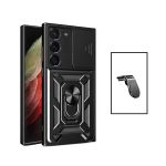 Kit Suporte de Carro Magnético L + Capa de Proteção Militar Magnética Janela Deslizante para Samsung Galaxy S23 Plus Black - 7427285910474