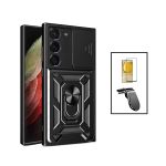 Kit Película de Vidro Temperado GorilasGlass + Capa de Proteção Militar Magnética Janela Deslizante + Suporte de Carro Magnético L para Samsung Galaxy S23 Plus Black - 7427285910443