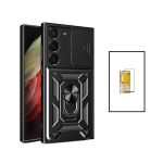 Kit Película de Vidro Temperado GorilasGlass + Capa de Proteção Militar Magnética Janela Deslizante para Samsung Galaxy S23 Plus Black - 7427285910429