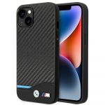 Bmw Original Faceplate Case BMHCP14S22NBCK para iphone 14 (carbon Case Bottom Horizontal Blue Line And Printed Logo / Black)