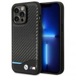 Bmw Original Faceplate Case BMHCP14L22NBCK para iphone 14 Pro (carbon Case Bottom Horizontal Blue Line And Printed Logo / Black)