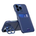 Hurtel Leather Stand Case para iphone 14 Pro Max Cover Card Wallet With Stand Blue